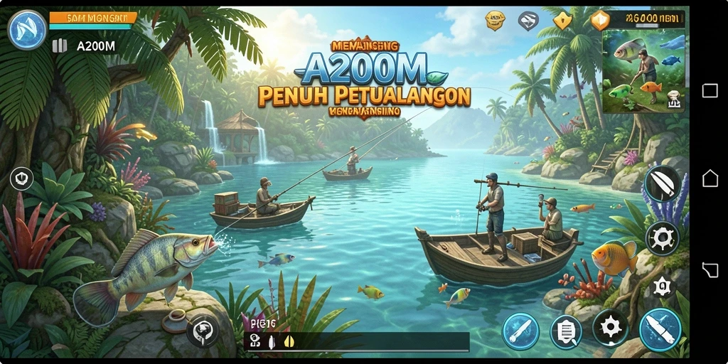 Screenshot A200M menunjukkan aksi memancing yang mendebarkan dan menantang.