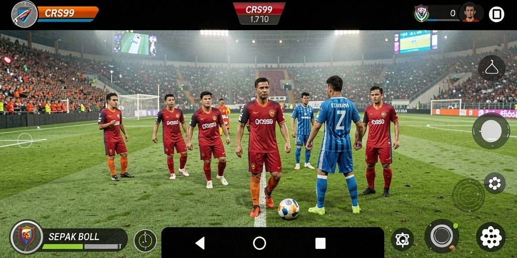 Screenshot gameplay <strong>CRS99</strong> menampilkan aksi menegangkan di lapangan sepak bola.