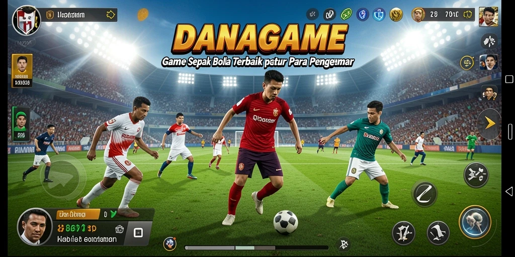 Tampilan gameplay dari DANAGAME dengan aksi sepak bola yang mendebarkan.