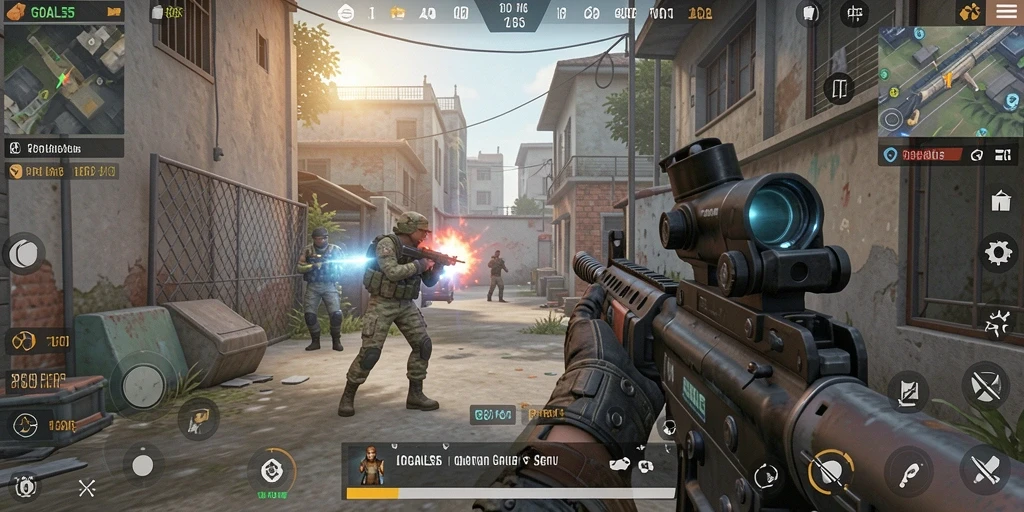 Screenshot game GOAL55 menampilkan aksi tembak-menembak yang mendebarkan dalam mode FPS.