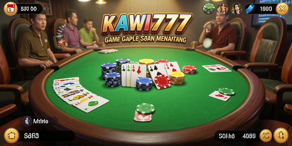 Screenshot utama KAWI777 yang menunjukkan gameplay Gaple yang menarik.