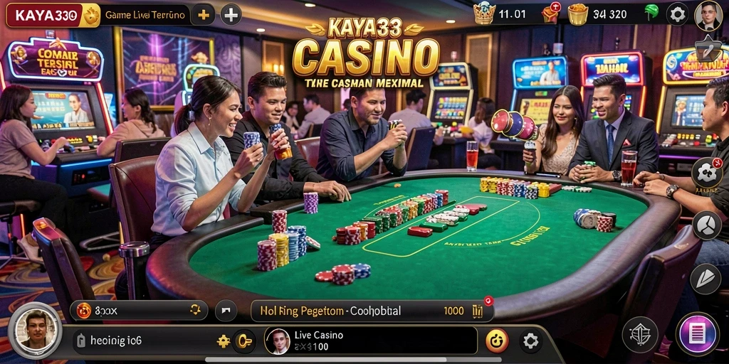 Tampilan gameplay KAYA33 dengan dealer langsung dan permainan interaktif.