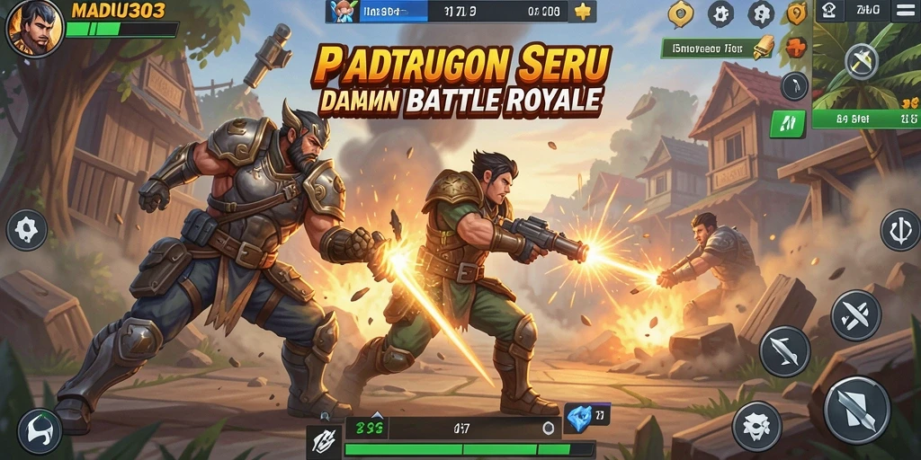 Gameplay seru dalam MADU303 di arena Battle Royale.