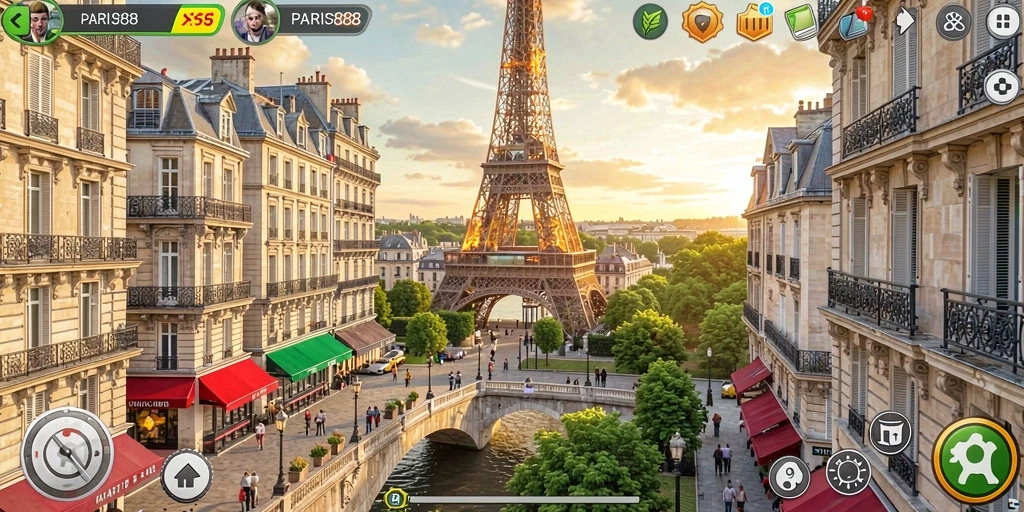 Tampilan gameplay dari PARIS88, menampilkan interaksi karakter dan aktivitas harian.
