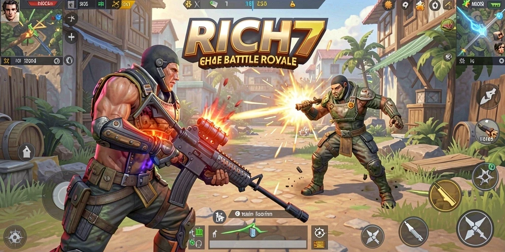 Tangkapan layar RICH7 menampilkan aksi Battle Royale yang mendebarkan.