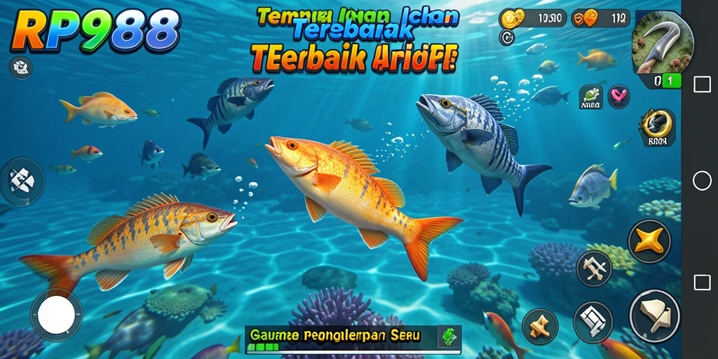 Gameplay seru dengan tangkapan ikan berwarna-warni.