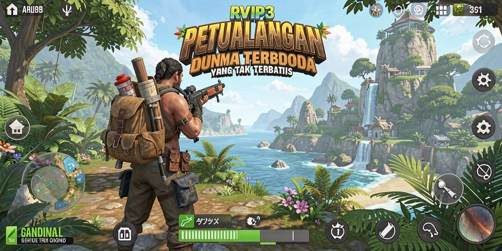 Tangkapan layar gameplay RVIP3 menunjukkan eksplorasi dunia terbuka yang menakjubkan.