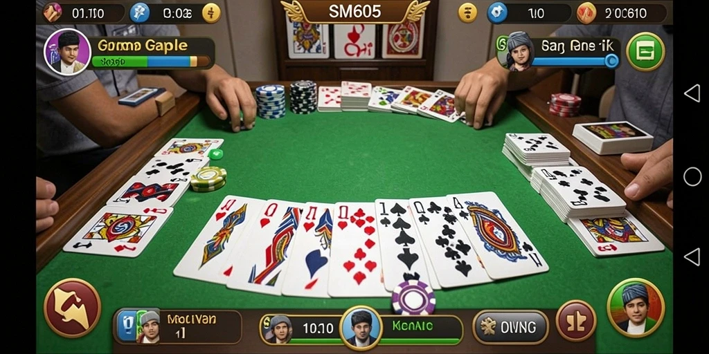 Tampilan seru dari gameplay Gaple di SM605 dengan teman.