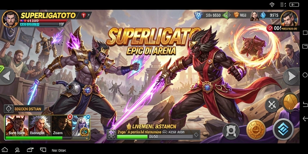 Gameplay SUPERLIGATOTO yang mendebarkan dan seru di arena pertarungan.